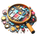 a magnifying glass filled with colorful objects