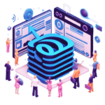 people standing around a computer screen with the word email on it