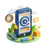 a cell phone with icons surrounding it