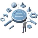 a man looking at a magnifying glass with the words project discovery
